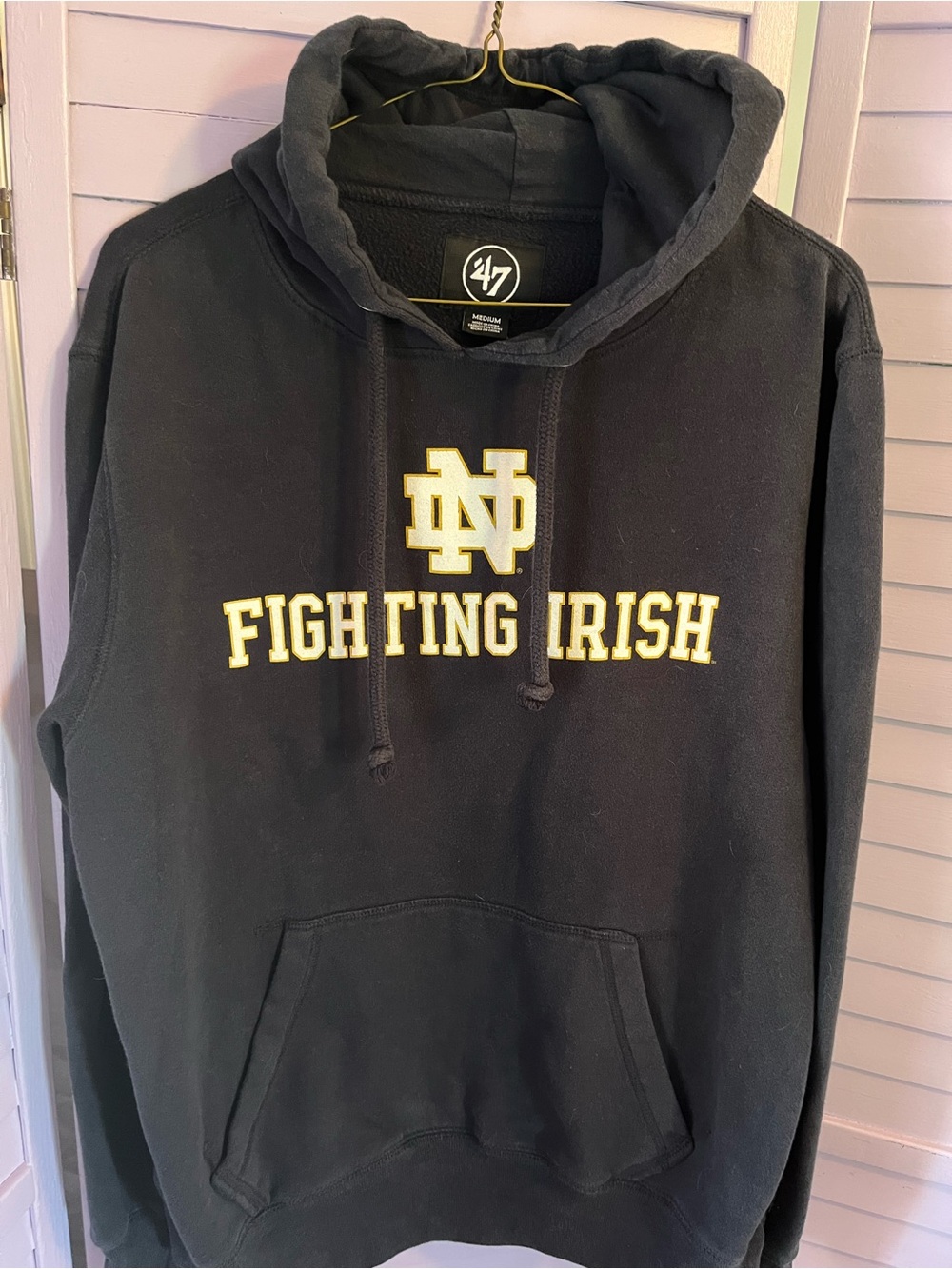 47 Black Notre Dame Fighting Irish Hoodie with Gold Embroidery